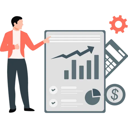 Businessman explains about financial data  Illustration