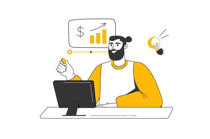 Businessman explains all subtleties of finance in special webinar  Illustration