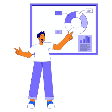 Businessman explains analytics data  Illustration