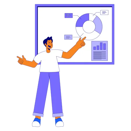 Businessman explains analytics data  Illustration