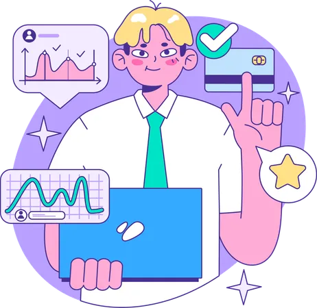 Businessman explains business analytics  Illustration