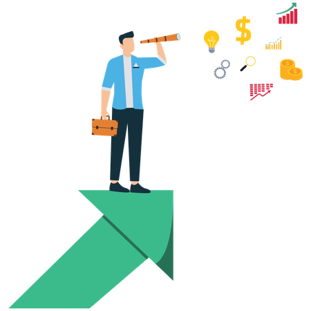 Businessman Exploring Future Growth Opportunities  Illustration