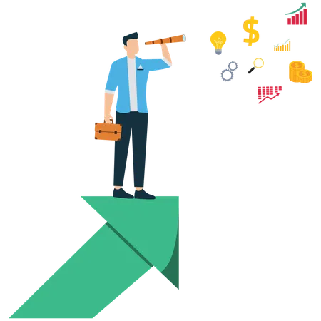 Businessman Exploring Future Growth Opportunities  Illustration