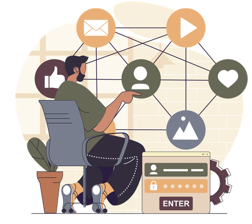 Businessman exploring social media network  Illustration