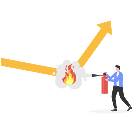 Businessman extinguish fire on growth chart using fire extinguisher  Illustration