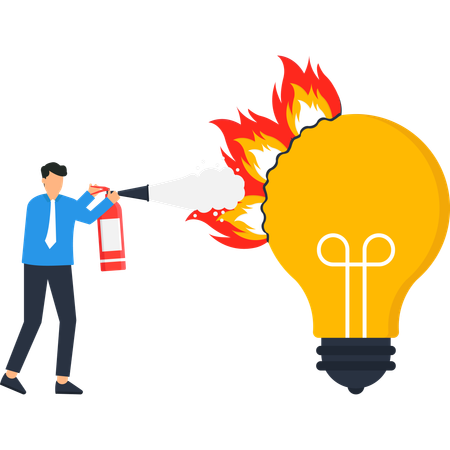 Businessman Extinguishing Burning Idea  Illustration