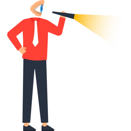 Businessman Eye Head Flashlight Vision Search  Illustration