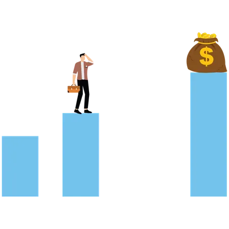 Businessman face hard way to top  Illustration