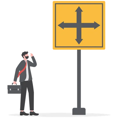 Businessman Faces Confusion In Choosing Right Path Illustration