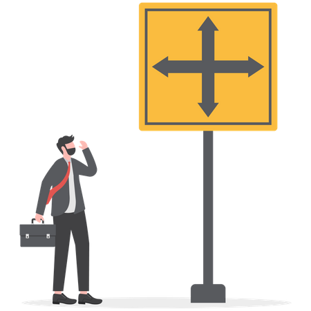 Businessman faces confusion in choosing right path  Illustration