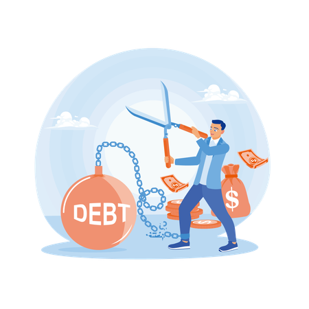 Businessman faces debt  Illustration