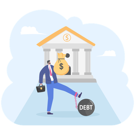 Businessman faces debts  Illustration