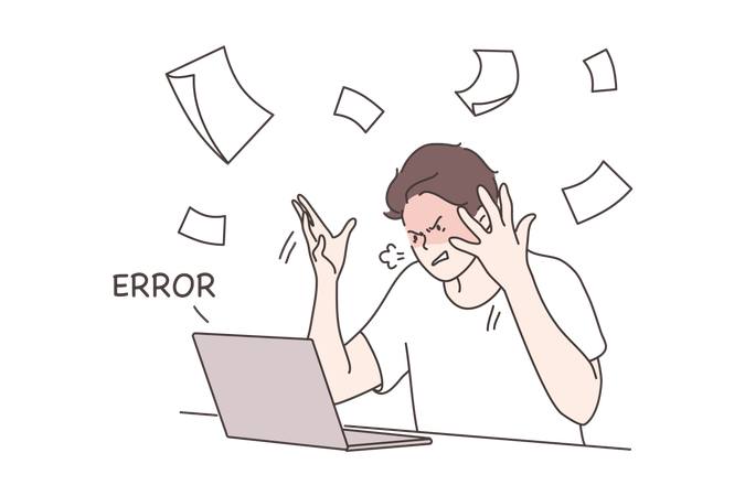 Businessman faces error message  Illustration