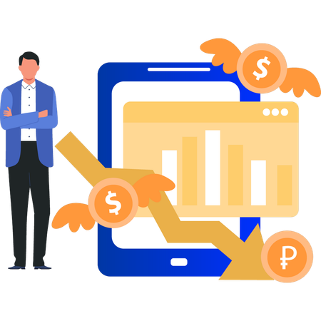 Businessman faces investment loss  Illustration