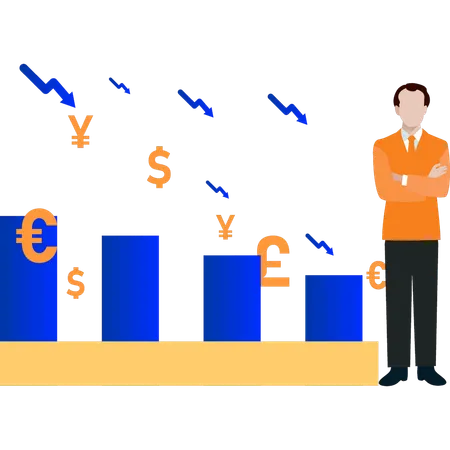 Male Standing With Crisis For Marketing Chart Illustration