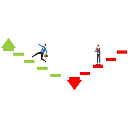 Businessman faces market ups and downs  Illustration