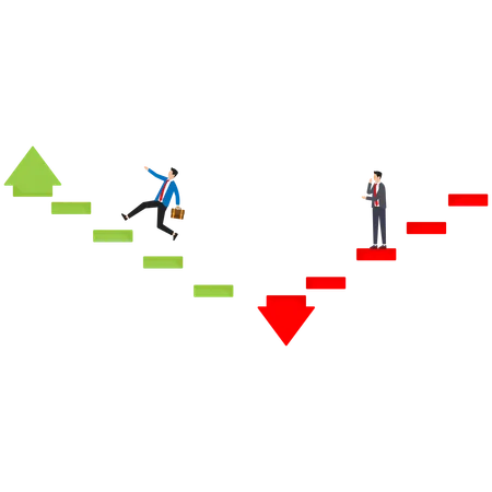 Businessman faces market ups and downs  Illustration