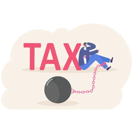 Tied And Worried Taxpayer Businessman With Ball And Chain Crisis Of Banking And Finance Flat Vector Illustration Cartoon EPS 10 Illustration