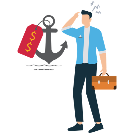 Businessman facing anchoring Effect mind  Illustration