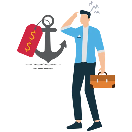Businessman facing anchoring Effect mind  Illustration