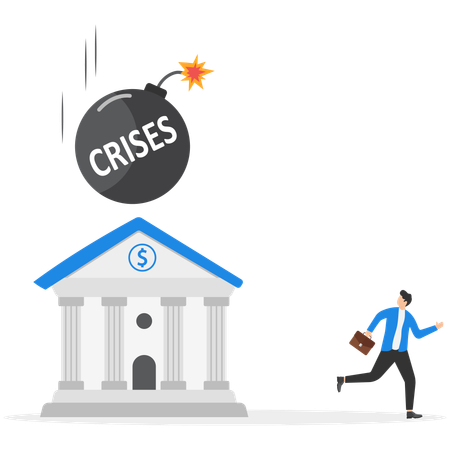 Businessman facing banking crisis  Illustration