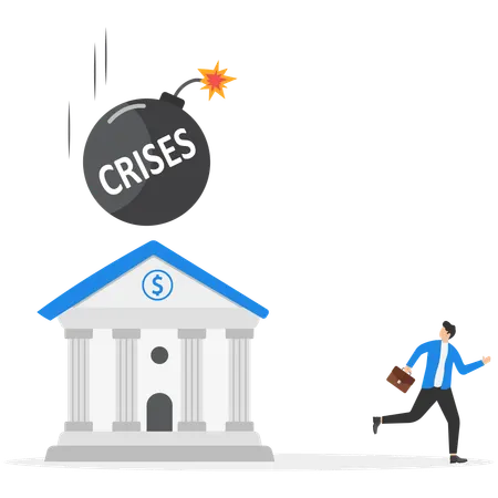 Businessman facing banking crisis  Illustration