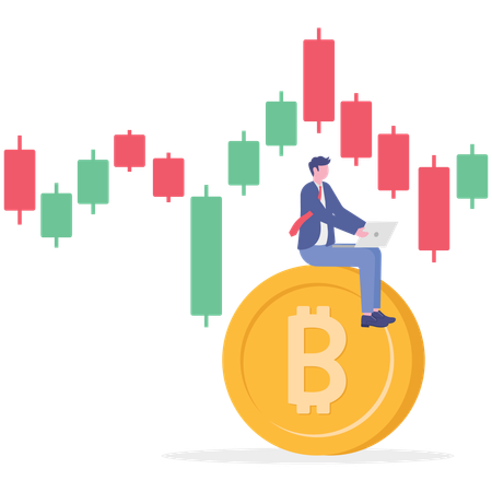ビットコインの崩壊に直面するビジネスマン  イラスト