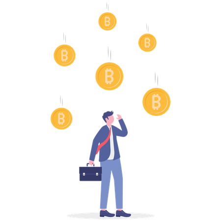 Businessman facing bitcoin price collapse  Illustration