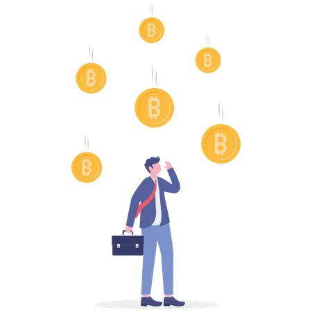 Businessman facing bitcoin price collapse  Illustration