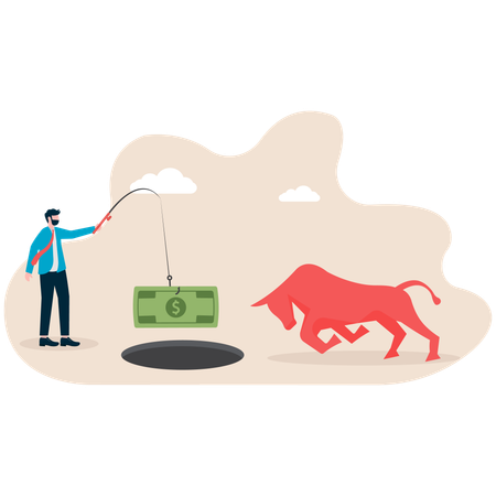 Businessman facing bull market issues  Illustration