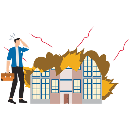 Businessman facing business destruction  Illustration