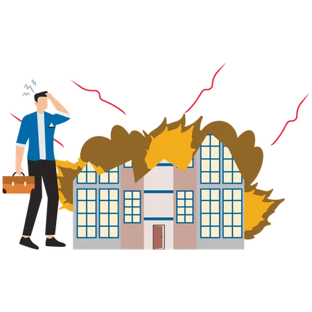 Businessman facing business destruction  Illustration