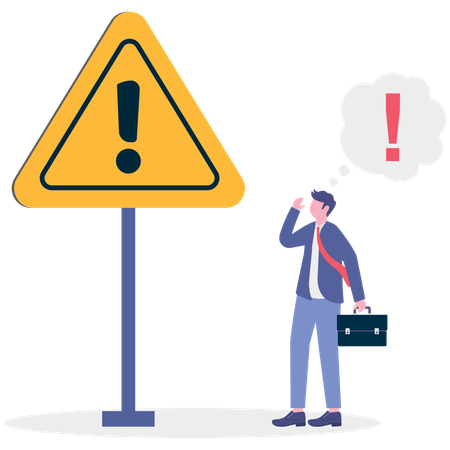 Businessman facing business warning  Illustration