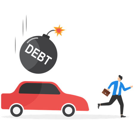 Businessman facing car debt  Illustration