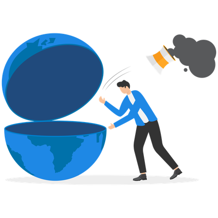 Businessman facing climate change crisis  Illustration