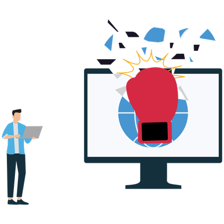 Businessman facing cyber attack  Illustration