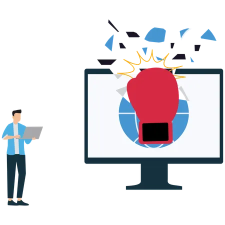 Businessman facing cyber attack  Illustration