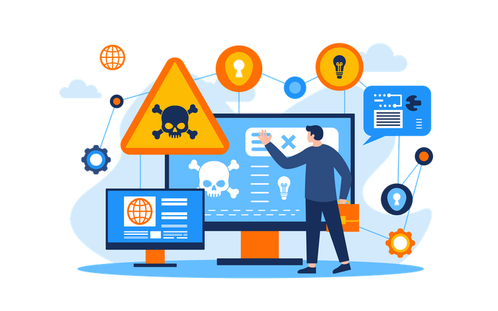 Businessman facing cyber crime attack  Illustration