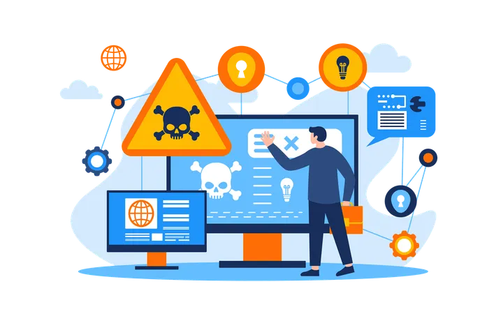 Businessman facing cyber crime attack  Illustration