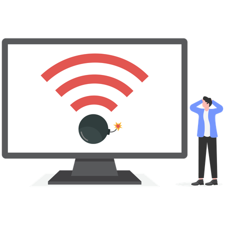 Businessman facing cyberterrorism with bomb  Illustration