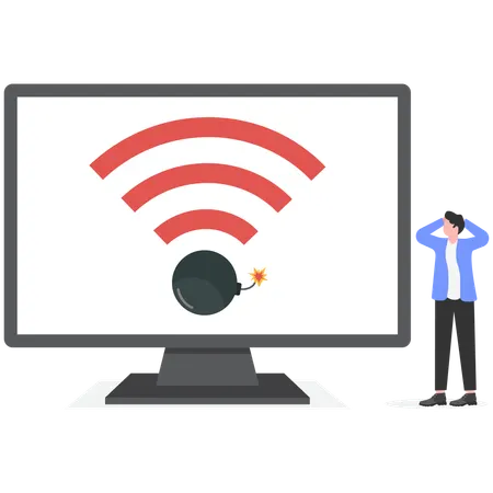 Businessman facing cyberterrorism with bomb  Illustration