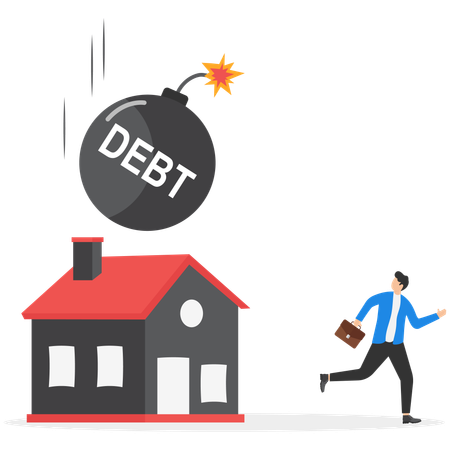 Businessman facing debt crisis  Illustration