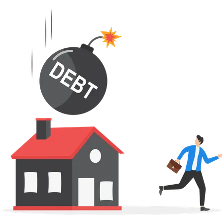 Businessman facing debt crisis  Illustration