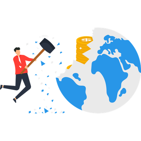 Businessman facing global financial crisis  Illustration