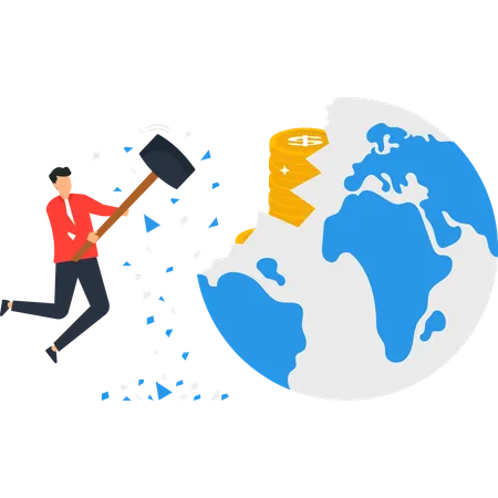 Businessman facing global financial crisis  Illustration