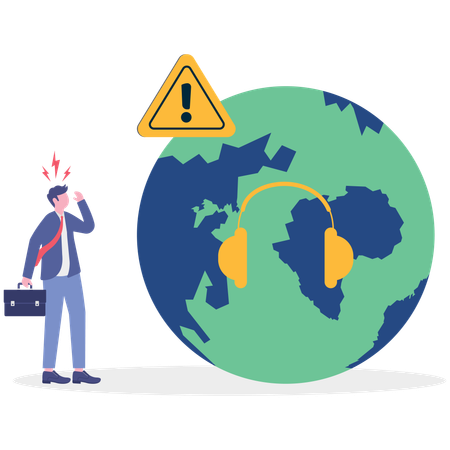 Businessman facing global technological disasters  Illustration