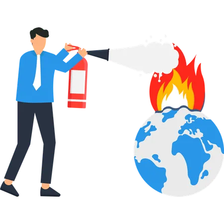 Businessman facing global warming  Illustration