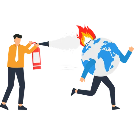 Businessman facing global warming  Illustration