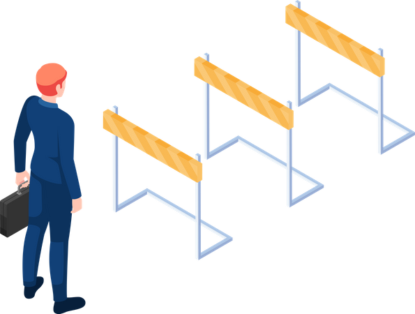 Businessman facing hurdles in business Illustration
