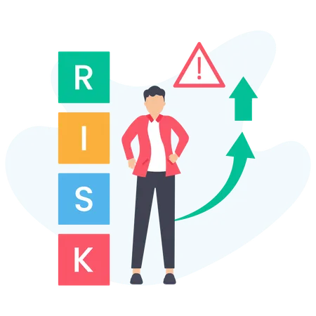 Businessman facing increasing risk level with warning sign  Illustration